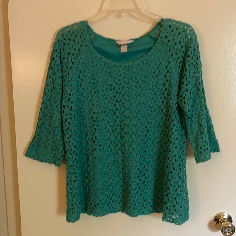 3/4 sleeve lace overlay blouse